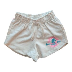 NWOT Zara Girls White Athletic Drawstring Shorts with Pink & Teal Logo Size 6-7